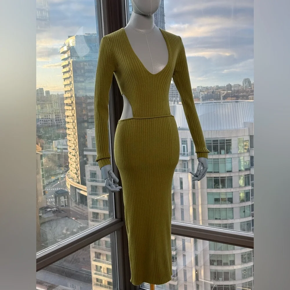 🆕 CAMILA COELHO 🧿 NWOT Rosabella Knit Midi Dress, Olive - Sz S